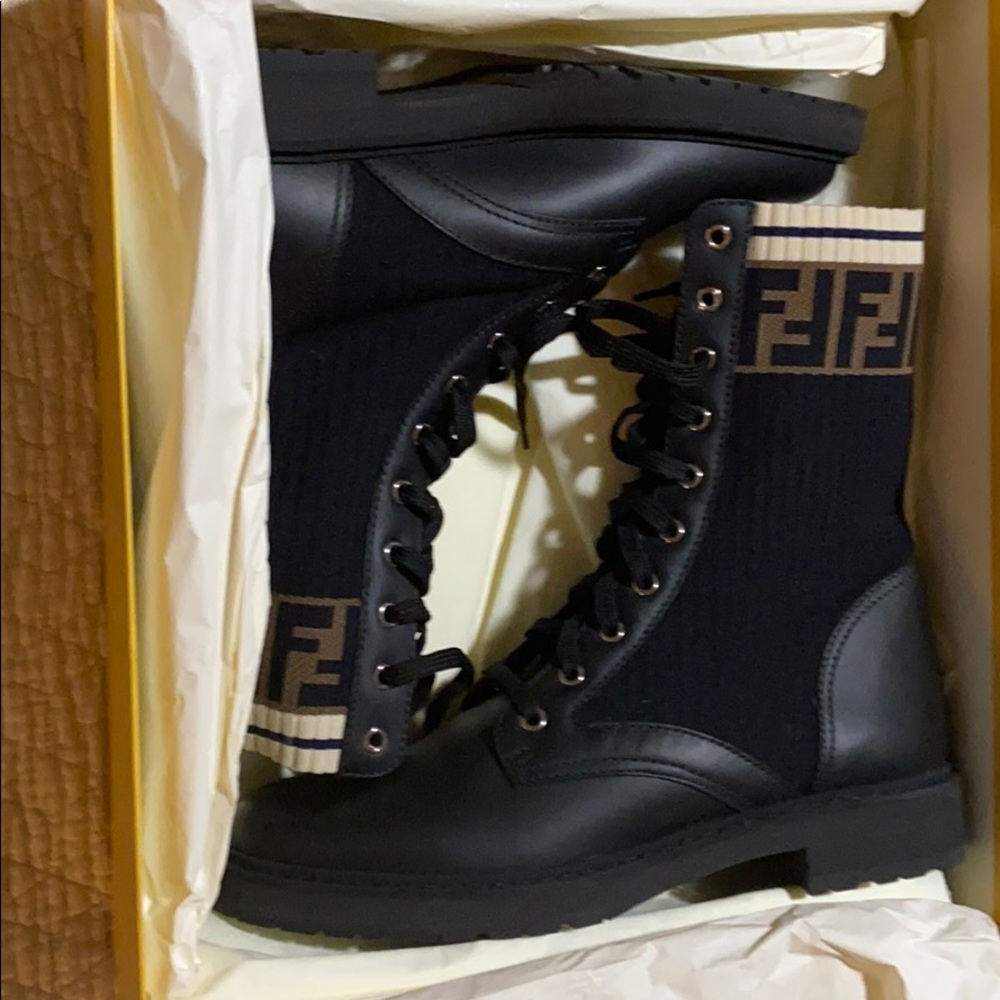 Fendi Leather Combat Boot with FF Cuff